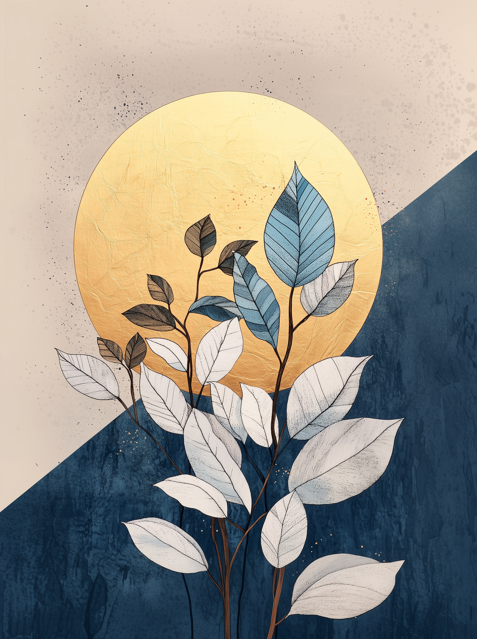 egledesign_17671_A_gold_blue_and_white_illustration_of_leaves_w_8116f6a0-99ae-4845-9734-89d6c9deb803 | Gustaras